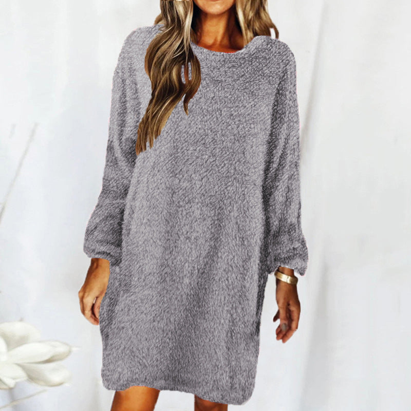 Autumn Winter Loose Long Sleeved Plush Dress