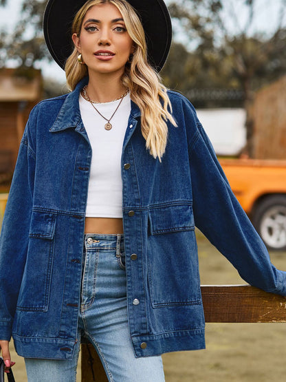 Dropped Shoulder Denim Jacket with Pockets