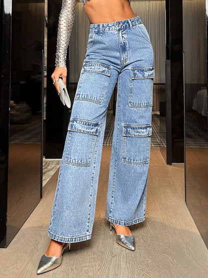 Wide Leg High Waist Jeans with Pockets