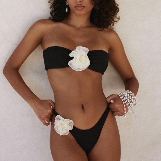 Three-dimensional Flower Briefs Split Bikini