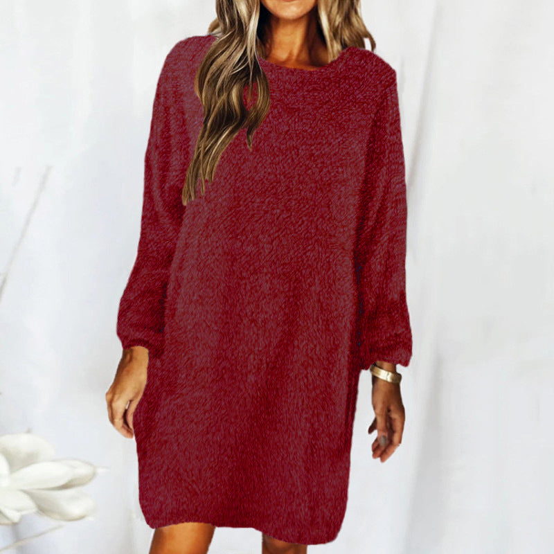 Autumn Winter Loose Long Sleeved Plush Dress