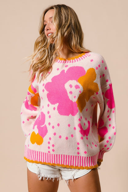 BiBi Flower Pattern Contrast Sweater