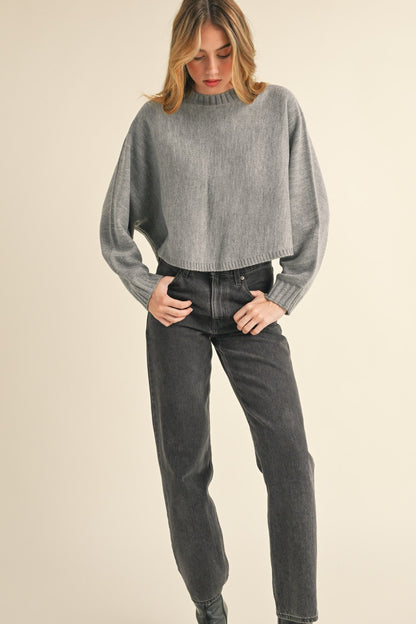 Mable Round Neck Dolman Sleeve Cropped Sweater