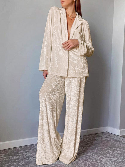 Warm thickened velvet pajamas, long sleeves and trousers two-piece set