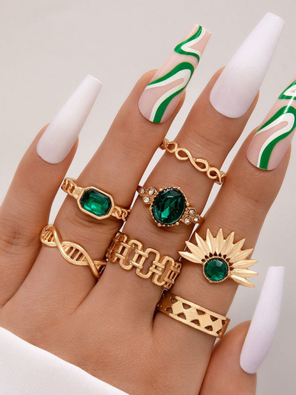 Retro personalized fashion metal diamond love palm ring multi-piece set