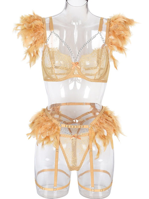 Sexy Lingerie-Lace Feather Sexy Lingerie Four-piece Set