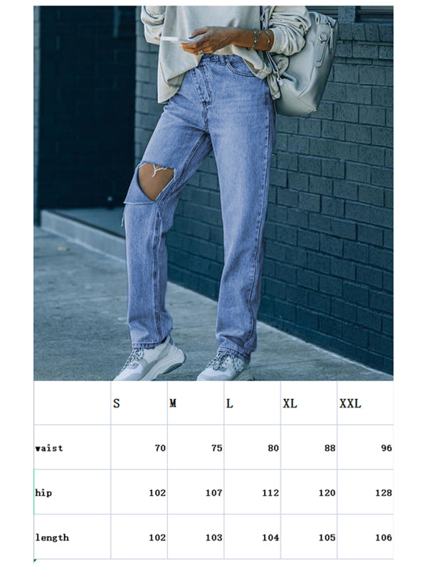 Women's Irregularly Ripped Denim Trousers