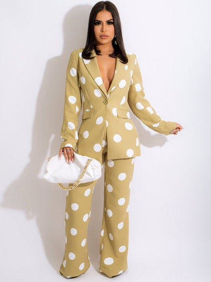 Polka Dot Blazer and Pants Suit Set