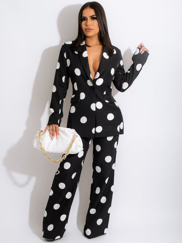 Polka Dot Blazer and Pants Suit Set