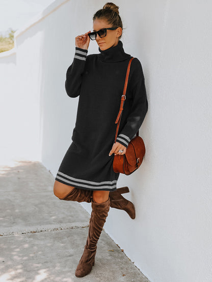 Women's high neck long sleeve skirt knitted dress