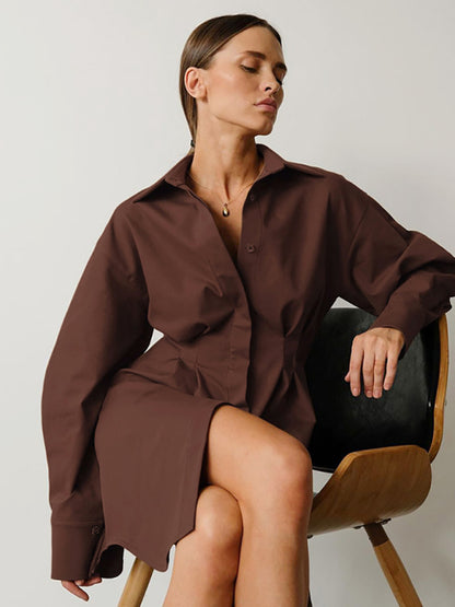 Women's waist A-line high-waisted shirt dress