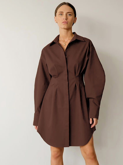 Women's waist A-line high-waisted shirt dress