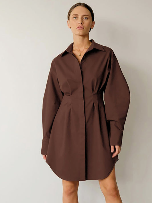 Women's waist A-line high-waisted shirt dress