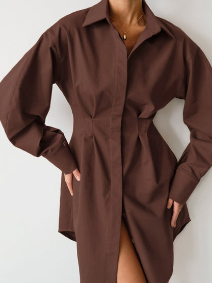 Women's waist A-line high-waisted shirt dress