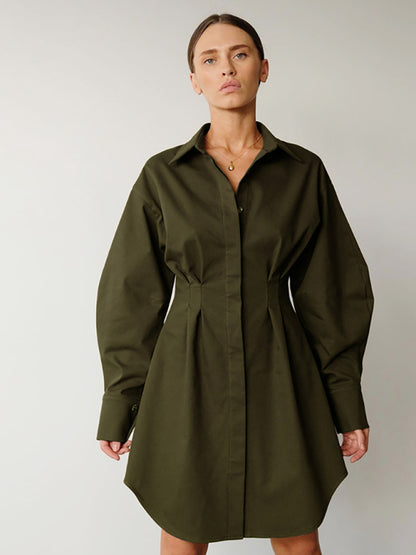 Women's waist A-line high-waisted shirt dress