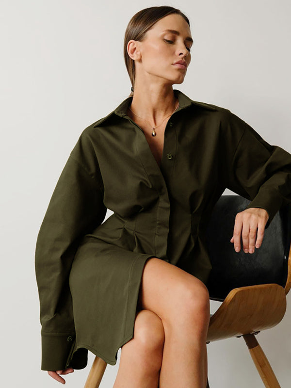 Women's waist A-line high-waisted shirt dress