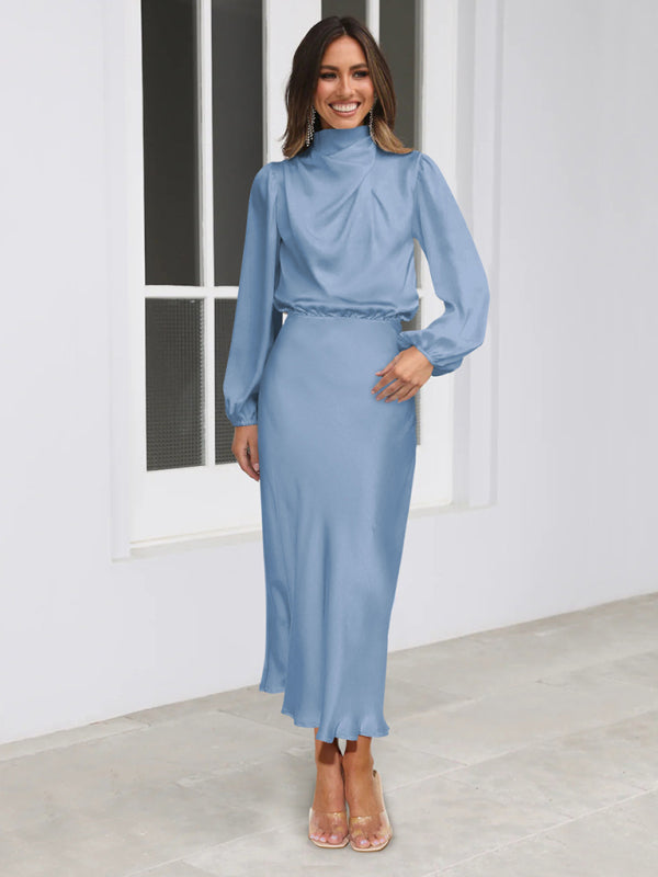 Elegant elegant women's satin long sleeve loose dress