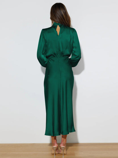 Elegant elegant women's satin long sleeve loose dress