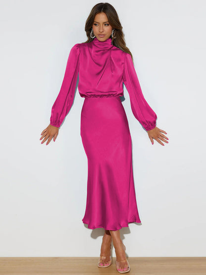 Elegant elegant women's satin long sleeve loose dress