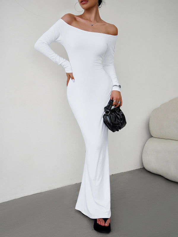 Fashion women's new sexy and elegant slim one-shoulder dress