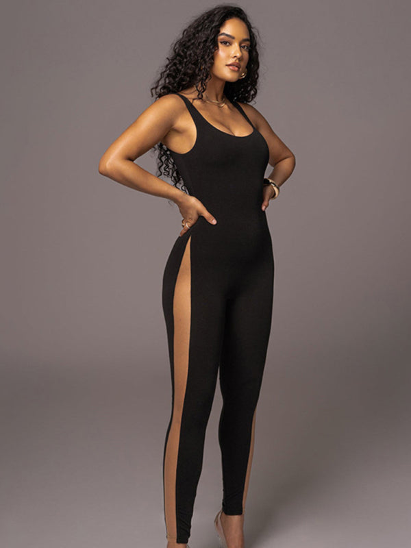 Sexy soft tummy control stitching backless trousers jumpsuit