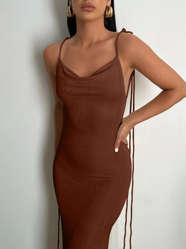 New fashionable and sexy backless strappy long skirt tube top halter neck dress