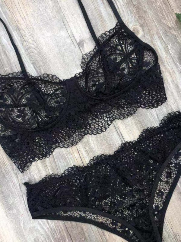 New lace sexy lingerie set solid color eyelash lace set