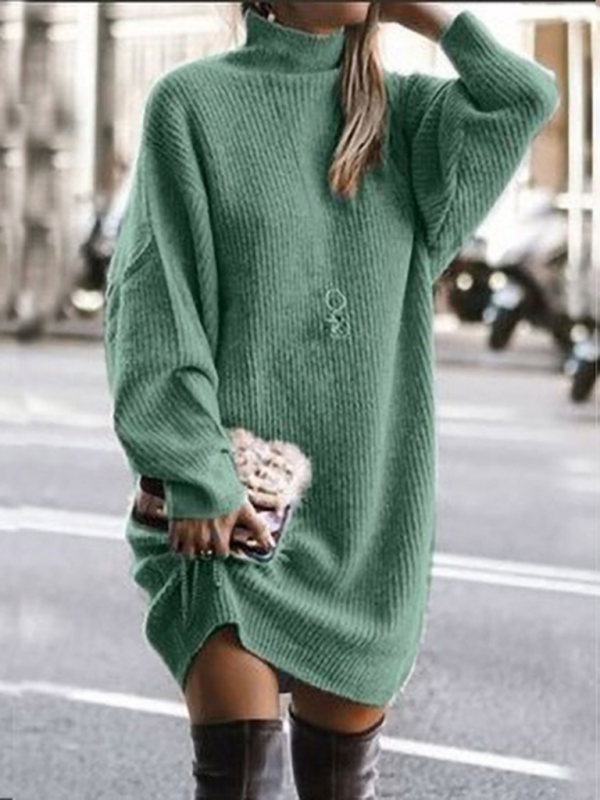 Women's new casual loose long-sleeved mid-length sweater dress