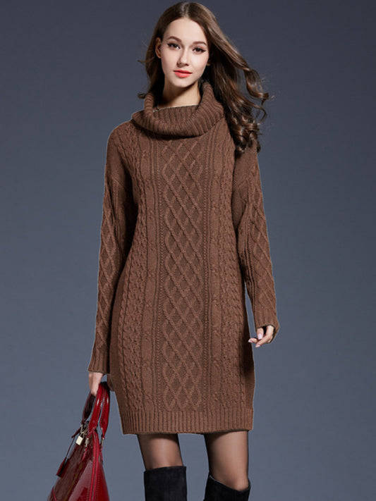 Women's turtleneck long sleeve loose sweater dress