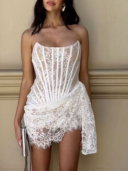 Women's Sexy Lace See-through Splicing Waist Tube Dress