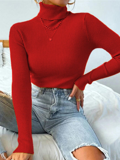 Women's  turtleneck tight knit top