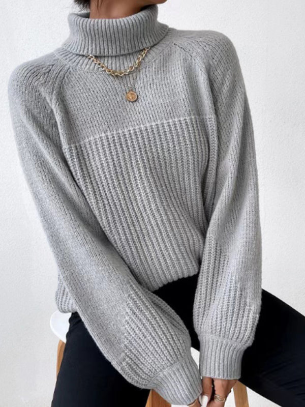 New women's simple lapel raglan sleeve pullover knitted sweater