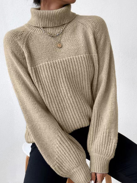 New women's simple lapel raglan sleeve pullover knitted sweater