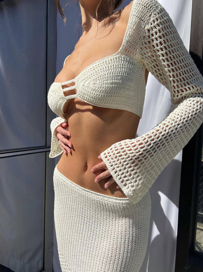 Women's Knitted Long Sleeve Maxi Skirt Set