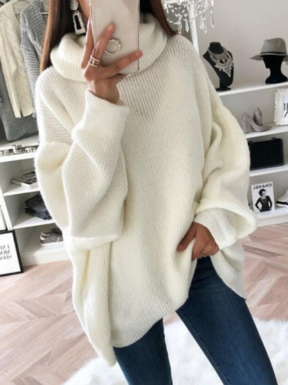 Women's casual loose solid color turtleneck sweater