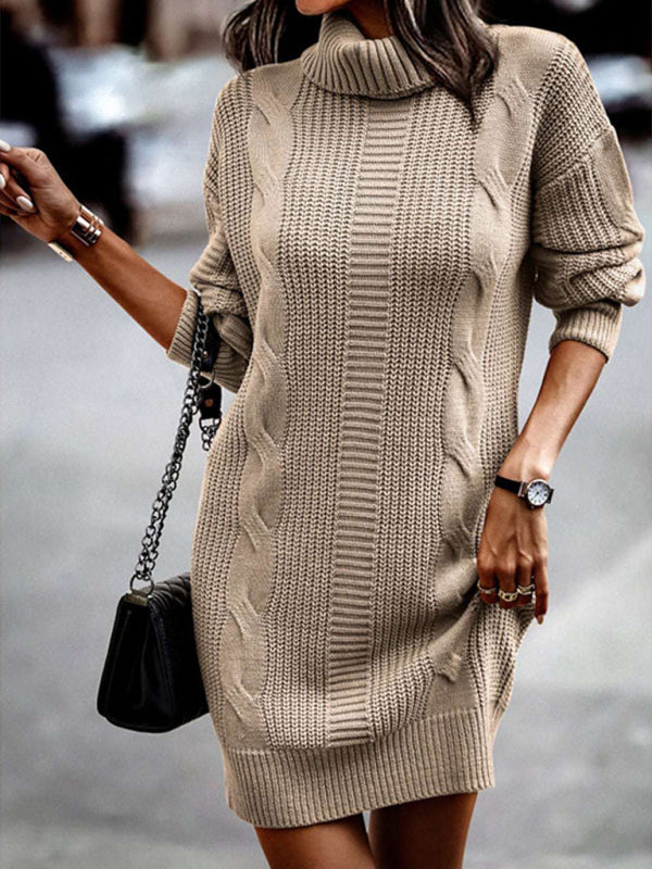 Women's Mid-Length Turtleneck Long Sleeve Sweater Dress