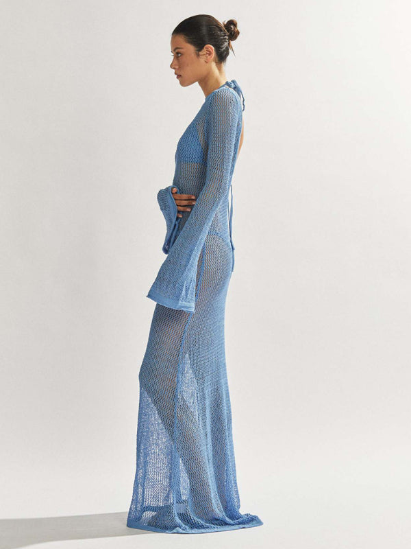 Knitted Backless See-Through Maxi Dress