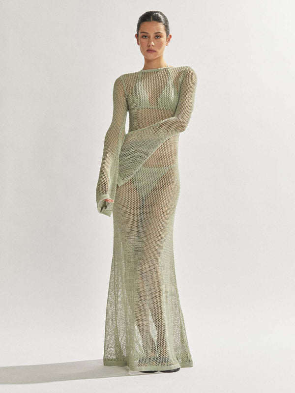 Knitted Backless See-Through Maxi Dress