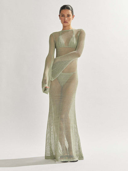 Knitted Backless See-Through Maxi Dress