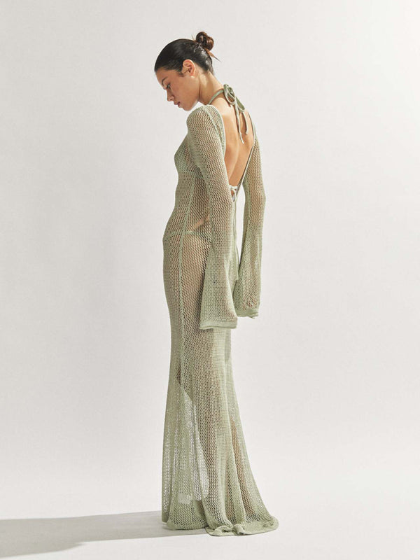 Knitted Backless See-Through Maxi Dress