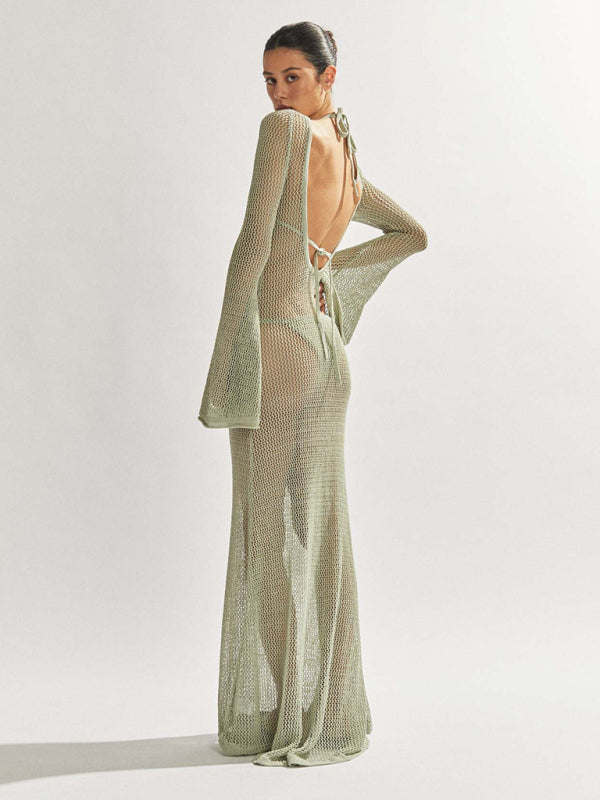 Knitted Backless See-Through Maxi Dress