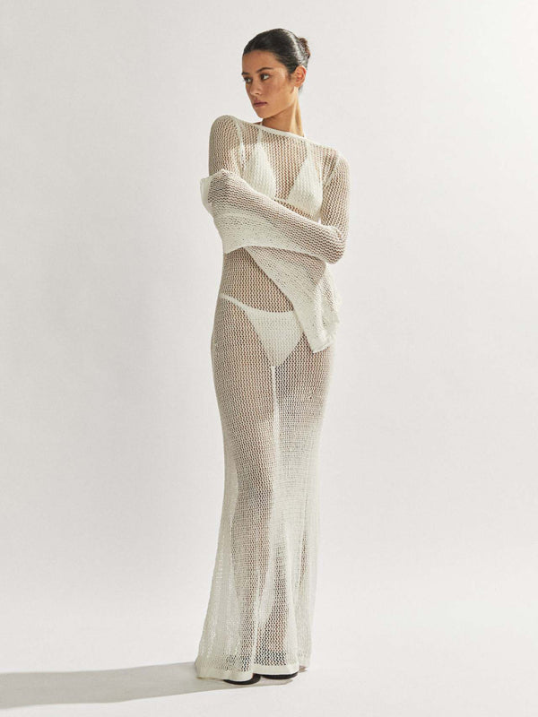 Knitted Backless See-Through Maxi Dress