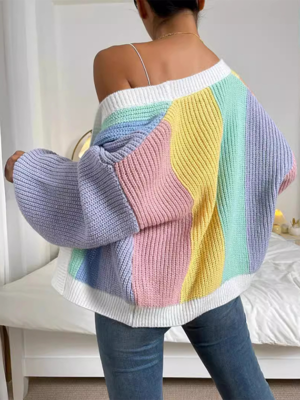 Stylish Knitted Cardigan with Contrast Colors