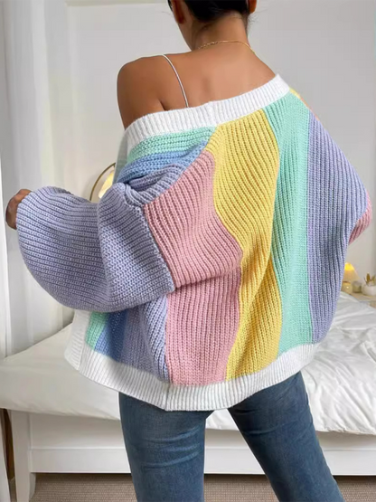 Stylish Knitted Cardigan with Contrast Colors