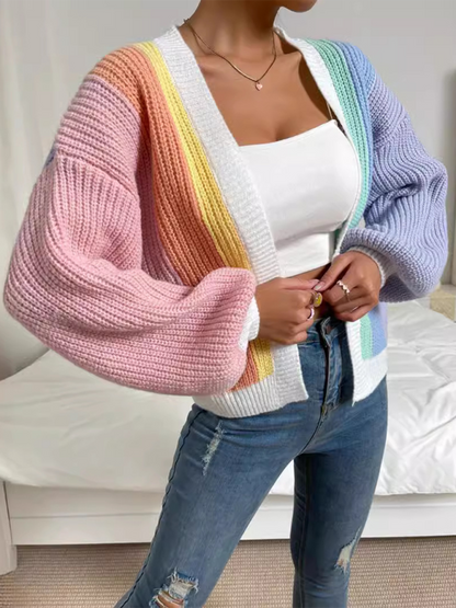 Stylish Knitted Cardigan with Contrast Colors