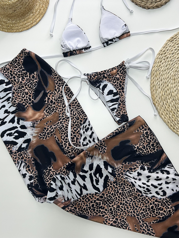 Leopard print sexy bikini three piece set