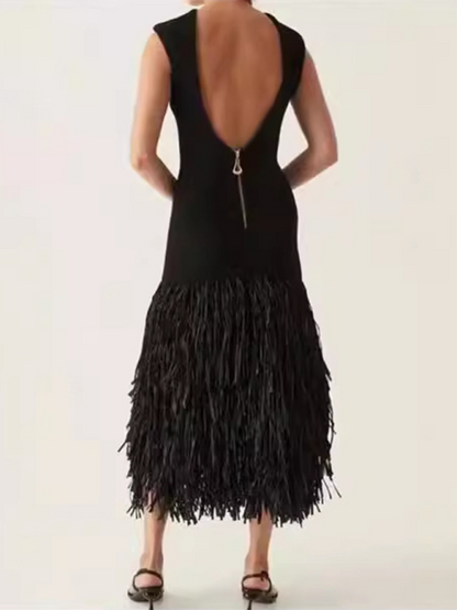 New Style Tassel Backless Zipper Dress