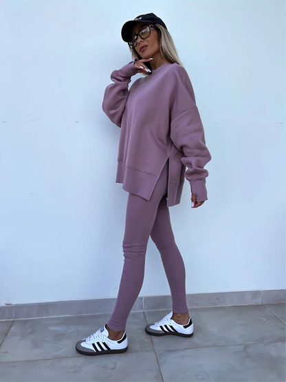 New style casual tight pants loose sweater suit two piece set