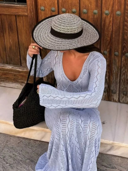 Women's Vacation Long Sleeve Long Knit Dress