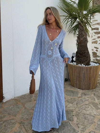 Women's Vacation Long Sleeve Long Knit Dress